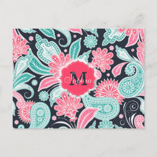 Elegant trendy paisley floral pattern illustration postcard