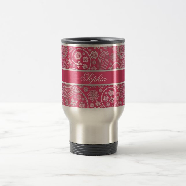 Elegant trendy paisley floral pattern illustration travel mug (Center)