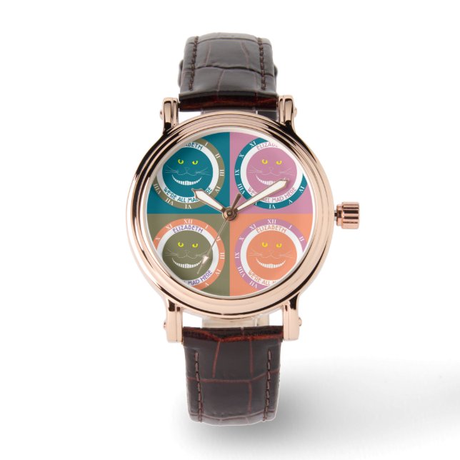 Elegant Trendy Pastel Colours Cheshire Smiling Cat Watch (Front)