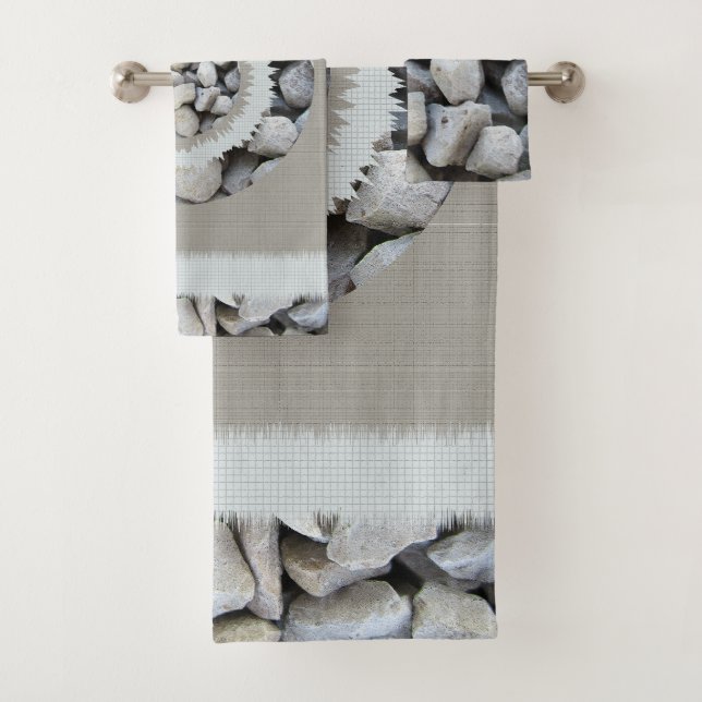 Elegant trendy pattern of beautiful grey pebbles bath towel set (Insitu)