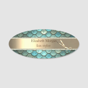 Elegant Trendy, Pearls, Gold Scissor Name Tag