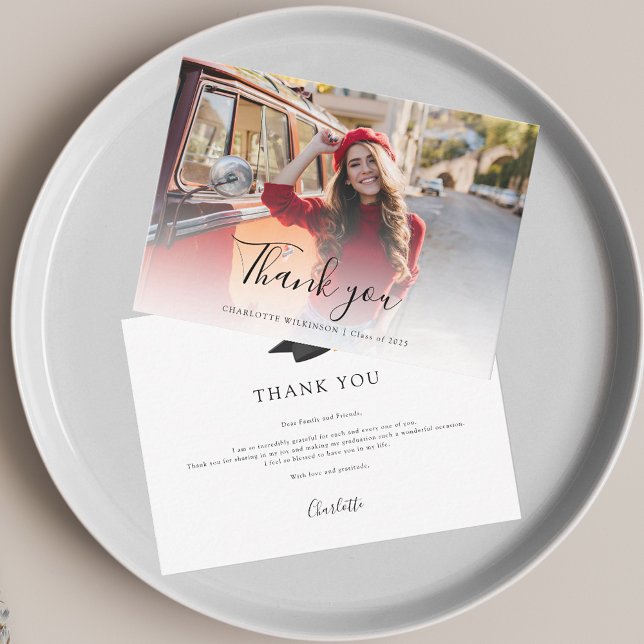 Elegant Trendy Photo Script Graduation 2025 Card (Graduation Script 2025 Photo Thank You Notecard)