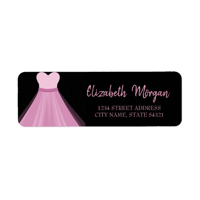 Elegant Trendy, Pink Dress, Black Address Label (Front)