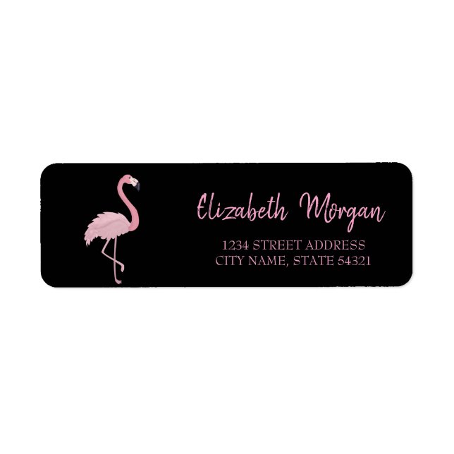 Elegant Trendy, Pink Flamingo, Black Address Label (Front)
