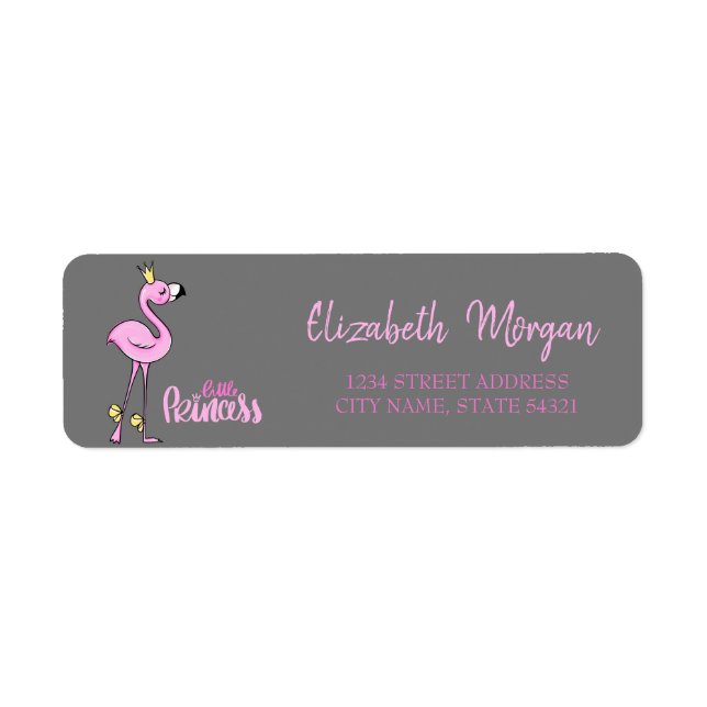 Elegant Trendy, Pink Flamingo, Grey Address Label (Front)
