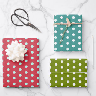 Elegant Trendy Pink Green & Teal Blue Polka Dots Wrapping Paper Sheet