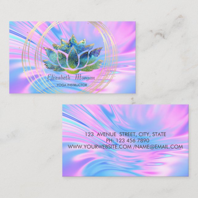 Elegant Trendy Professional,Gold Circles Lotus Business Card (Front/Back)