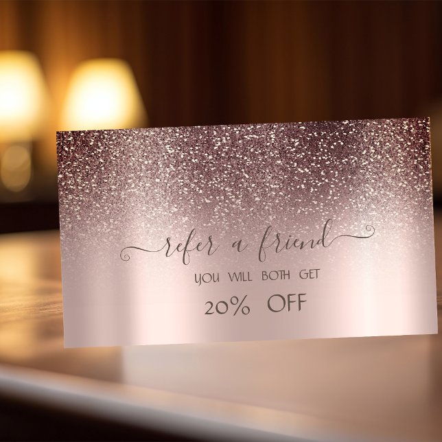 Elegant Trendy Professional Rose Gold Glitter  Referral Card (Creator Uploaded)