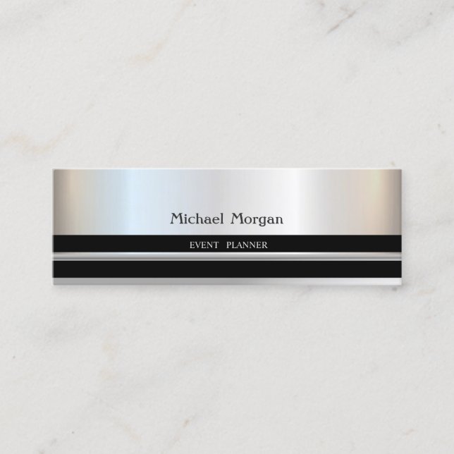 Elegant Trendy  Professional,Silver , Striped Mini Business Card (Front)