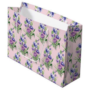 Elegant Trendy Purple Blue Floral Pattern Large Gift Bag