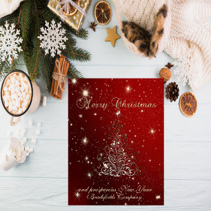 Elegant Trendy Red , Christmas Tree,Corporate Holiday Card