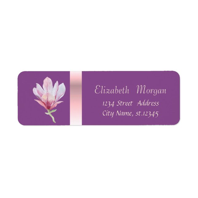 Elegant Trendy Romantic,Violet Watercolor Magnolia (Front)