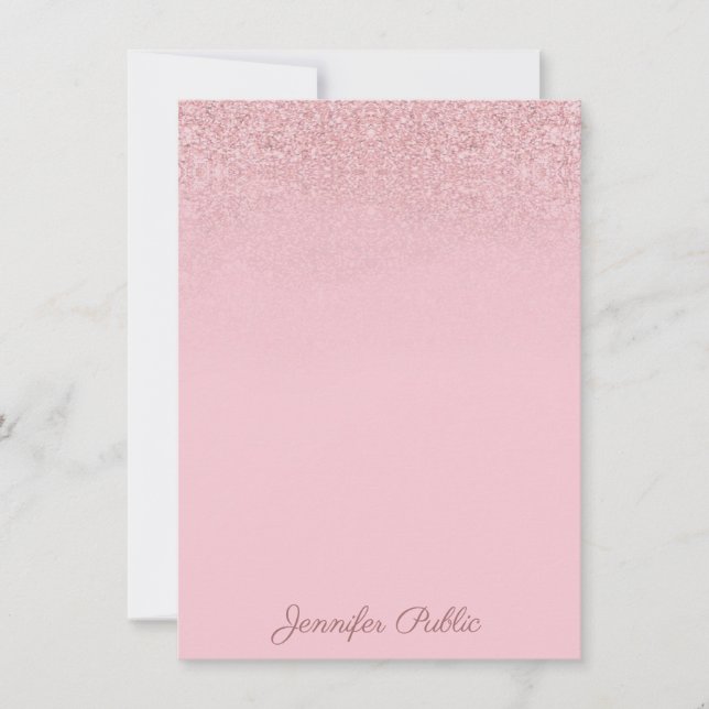 Elegant Trendy Rose Gold Calligraphed Script Text Card (Front)