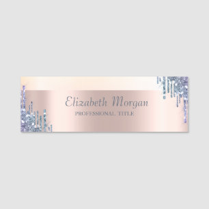 Elegant Trendy Rose Gold Chic Glitter Drips  Name Tag