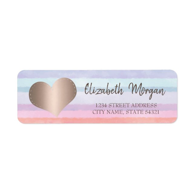 Elegant Trendy,Rose Gold Heart,Watercolor Stripes (Front)
