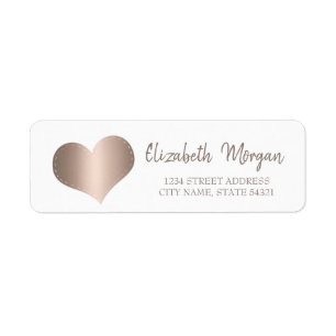 Elegant Trendy,Rose Gold Heart,White Address Label