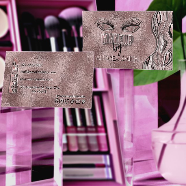 Elegant Trendy Rose Gold Lashes Lips Makeup Artist Business Card (Creator Uploaded)