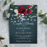 Elegant trendy rustic winter floral couples shower invitation<br><div class="desc">Winter rustic couple's shower party stylish invitation template on a dark midnight blue chalkboard featuring a beautiful burgundy and white peony roses bouquet with dark green seasonal foliage, strings of white twinkle lights, and a chic typography script. Easy to personalise with your details! The invitation is suitable for elegant winter...</div>