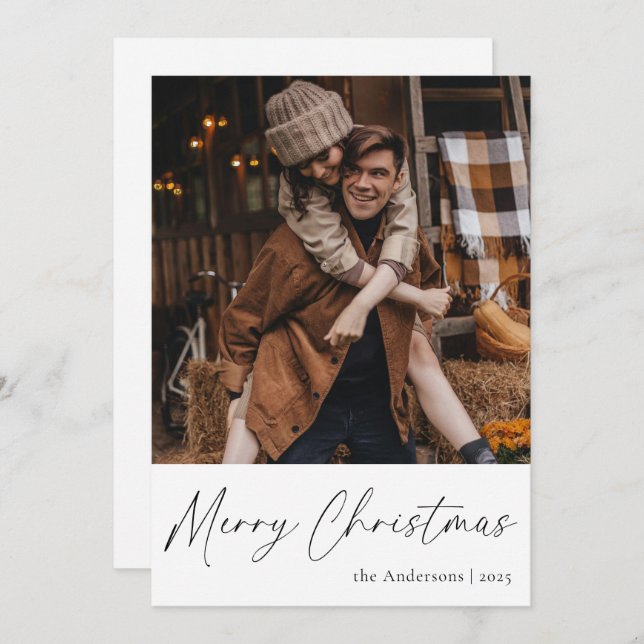 Elegant Trendy Script Couple Photo Merry Christmas Holiday Card (Front/Back)