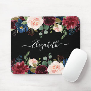 Elegant Trendy Script Watercolor Mixed Floral Mouse Mat
