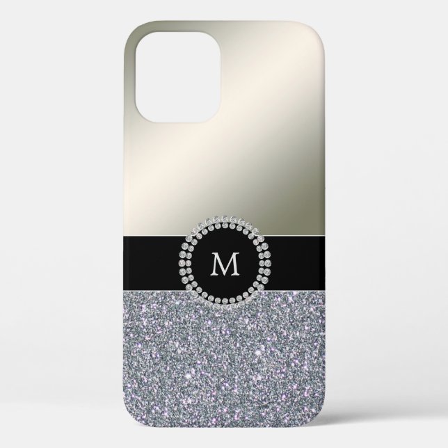 Elegant trendy silver diamond monogrammed Case-Mate iPhone case (Back)