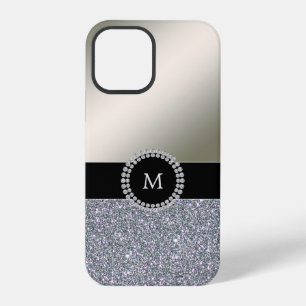 Elegant trendy silver diamond monogrammed iPhone 12 pro case