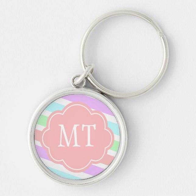 Elegant, trendy soft pastel colours, monogram key ring (Front)