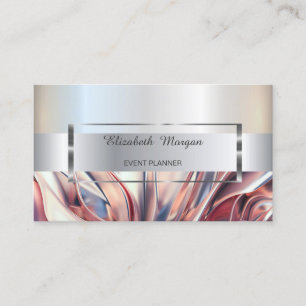 Elegant Trendy Stripe Silver Frame, Abstract Business Card