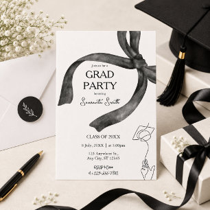 Elegant Trendy Stylish Black Bow Graduation Invitation