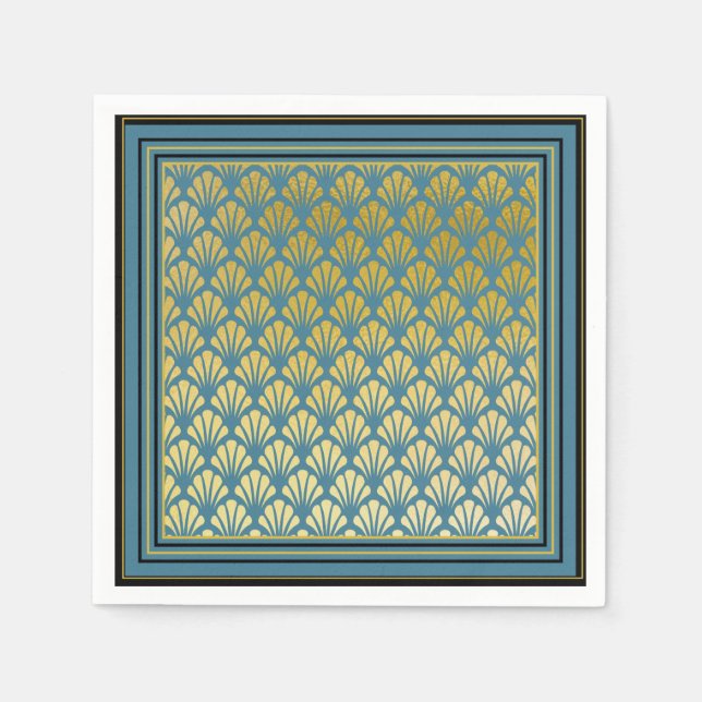 Elegant Trendy Teal Art Deco Fan Pattern Wedding Napkin (Front)