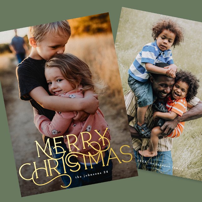 Elegant Trendy Typography MERRY CHRISTMAS Photo Foil Holiday Card (Creator Uploaded)