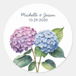 Elegant Trendy Watercolor Hydrangea Floral Wedding Classic Round Sticker