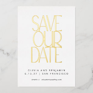 Elegant Trendy White and Gold Save the Date 
