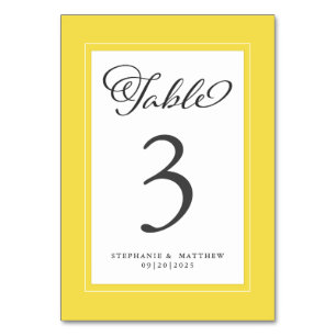 Elegant Trendy Yellow & White Wedding Reception Table Number