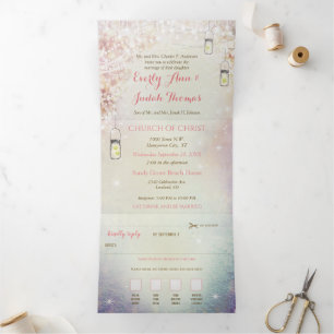 Elegant Tri-Fold Heart Leaf Wedding Includes RSVP