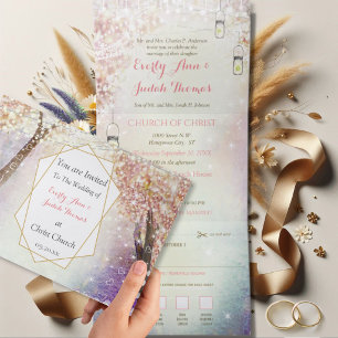 Elegant Tri-Fold Heart Leaf Wedding Includes RSVP Invitation