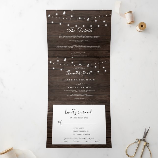 Elegant Tri-Fold Rustic Wooden Wedding Invitations (Inside)