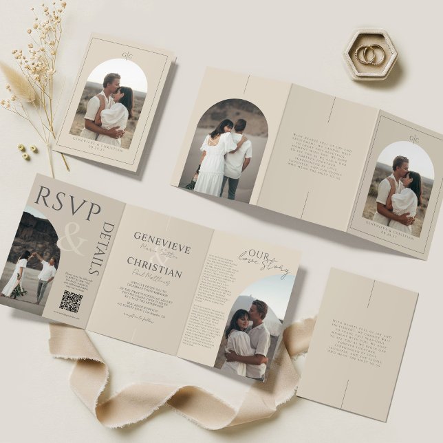 Elegant Tri-Fold Wedding Invitation with Photos (Creator Uploaded)
