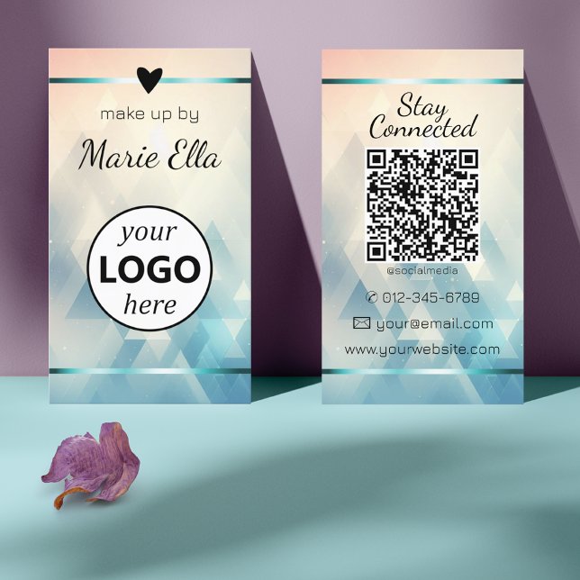 Elegant Triangle Pattern Heart Photo QR Code Logo Business Card (Creator Uploaded)