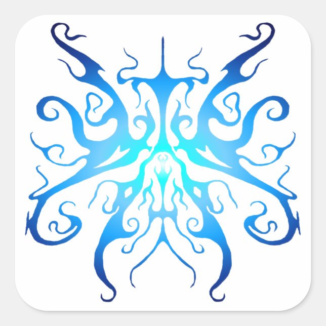 Elegant Tribal Tattoo Design - blue Square Sticker (Front)