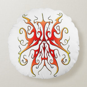Elegant Tribal Tattoo Design - red flame Round Cushion