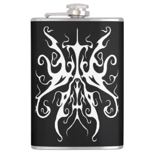Elegant Tribal Tattoo Design - white on black Hip Flask