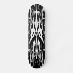 Elegant Tribal Tattoo Design - white on black Skateboard