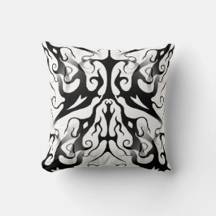 Elegant Tribal Tattoo Digital Black and White Cushion