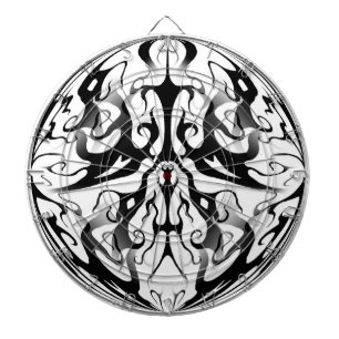 Elegant Tribal Tattoo Digital Black and White Dartboard