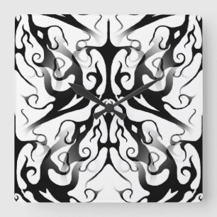 Elegant Tribal Tattoo Digital Black and White Square Wall Clock