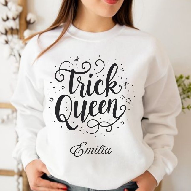 Elegant Trick Queen Name Halloween Calligraphy T-Shirt (Creator Uploaded)
