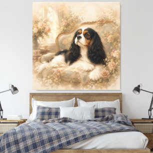 Elegant Tricolor Cavalier King Charles Spaniel in Canvas Print