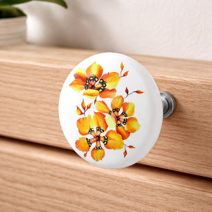 Elegant Tricolor Flowers Harlequin Plants Ceramic Knob