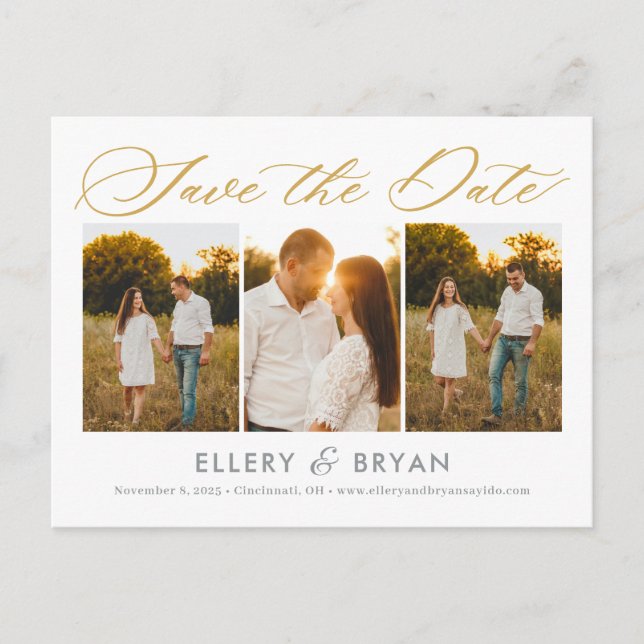 Elegant Trio Editable Colour Save The Date Postcar Postcard (Front)